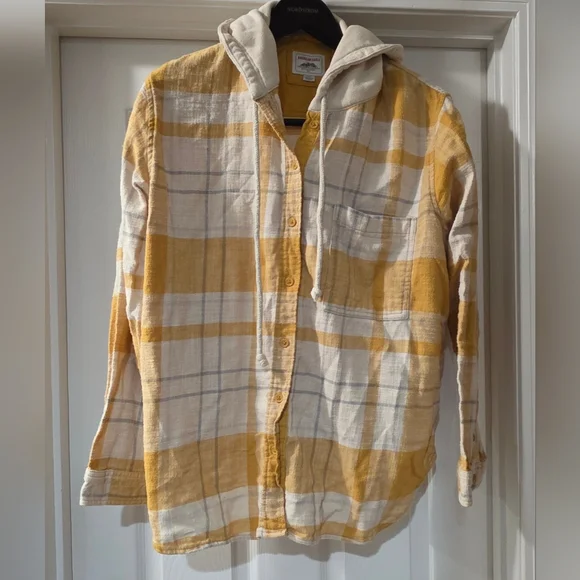 American Eagle Cozy Cabin Oversized Hoodie Plaid Flannel Long Sleeve Shirt. L - Picture 2 of 9